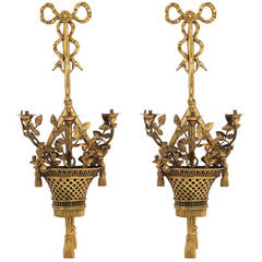 Pair of French Gilt Bronze Wall Lights in the form of Baskets of Flowers