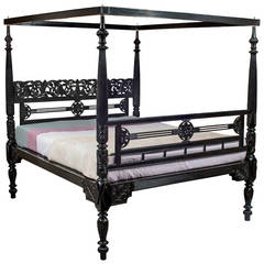 Early 20th Century Anglo-Indian Ebonized Four-Poster Bed