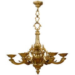 Antique Unusual Victorian Gilt Bronze Six Arm Chandelier c.1880