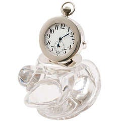 Asprey's Silver Mounted Swirled Glass Clock Inkwell - London 1909