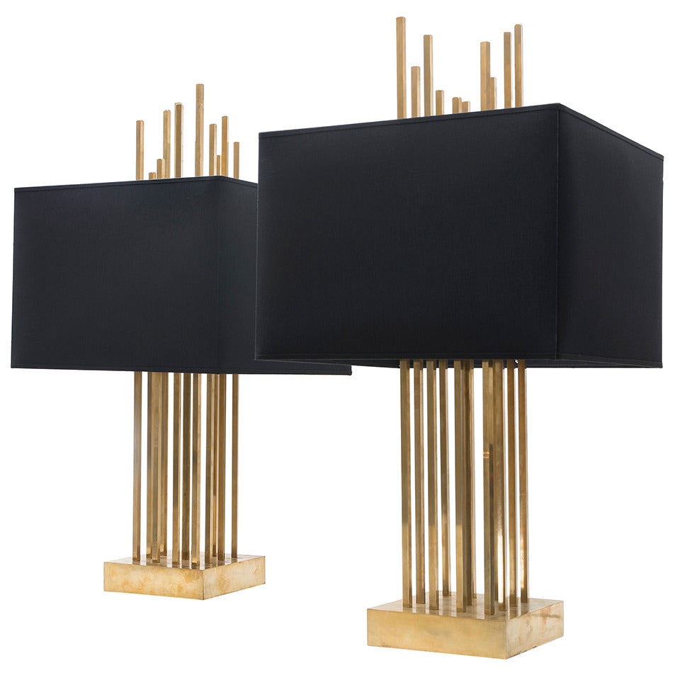 Pair of Italian Modernist Brass Lamps, circa 1970s