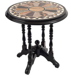 English Victorian Ebonised Wood Table with Italian Specimen Marble Top