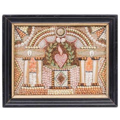 Delightful Victorian Framed Valentines Shell Picture c.1850