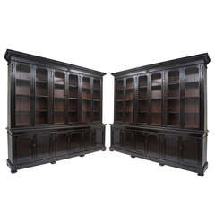 Magnificent Pair of Early 20th Century Anglo Indian Ebonised Mahogany Bookcases