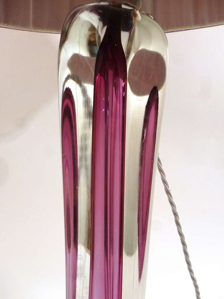 Val St Lambert Amethyst & Clear Glass Organic Form Lamp c.1950