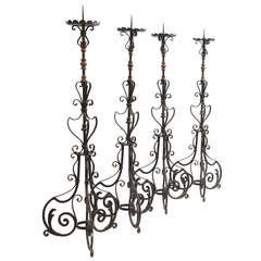 Set of Four Stunning 17th Century Florentine Wrought Iron Pricket Stands