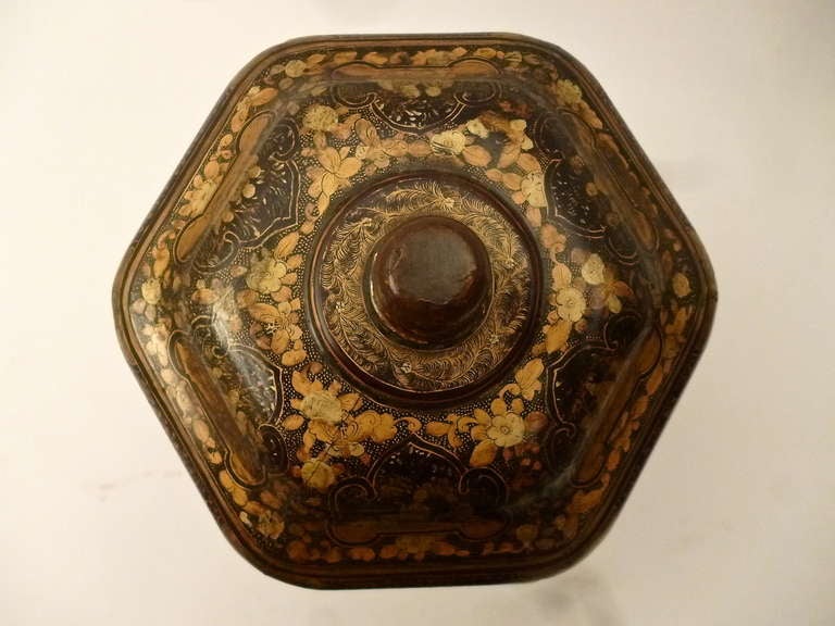 Rare Chinese Export Lacquer Tea Caddy in the form of a Temple Jar c.1840