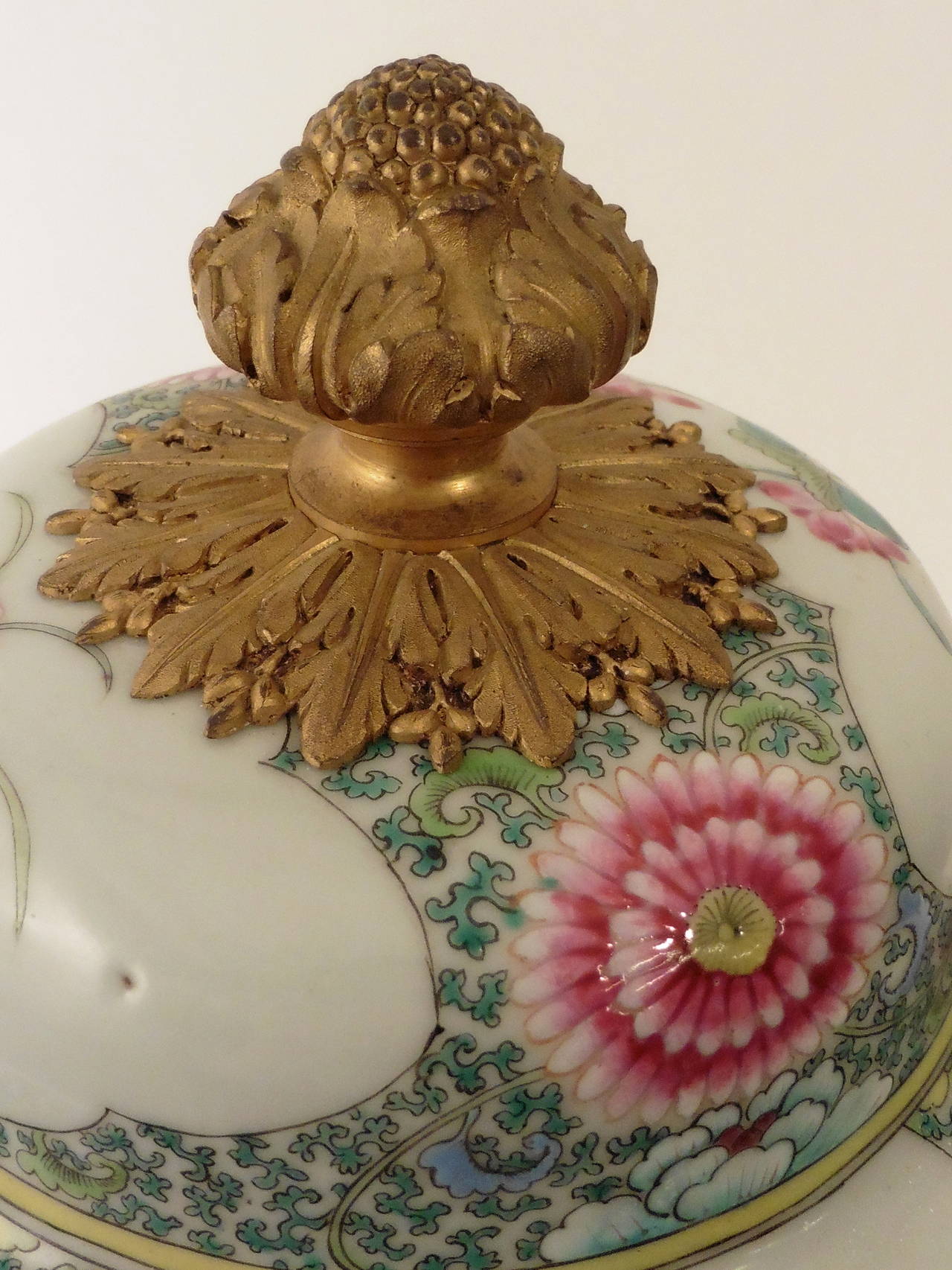Pair of 19th Century Famille Verte Jars and Covers with French Ormolu Mounts 2