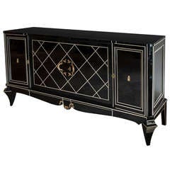 French Black Glass and Gilt Bronze Sideboard After Arbus & Androusov c.1970