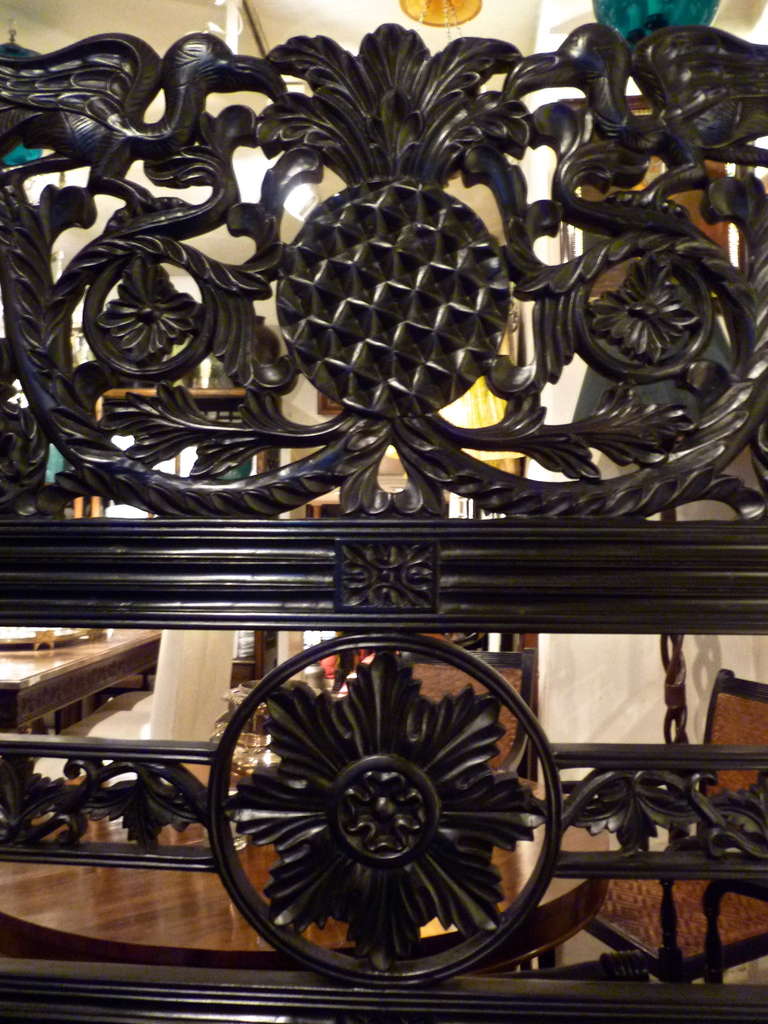 Indo Portugese Carved Ebonised Rosewood Four Poster Bed Late 19th Century For Sale 2