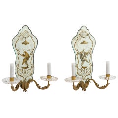 Pair of French Mirrored “Verre Eglomisee” Sconces c.1940