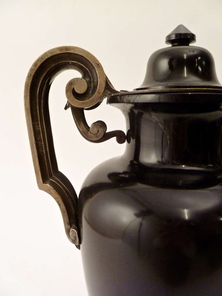 Pair of French Slate and Silvered Bronze Mantle Urns. c1880. 1