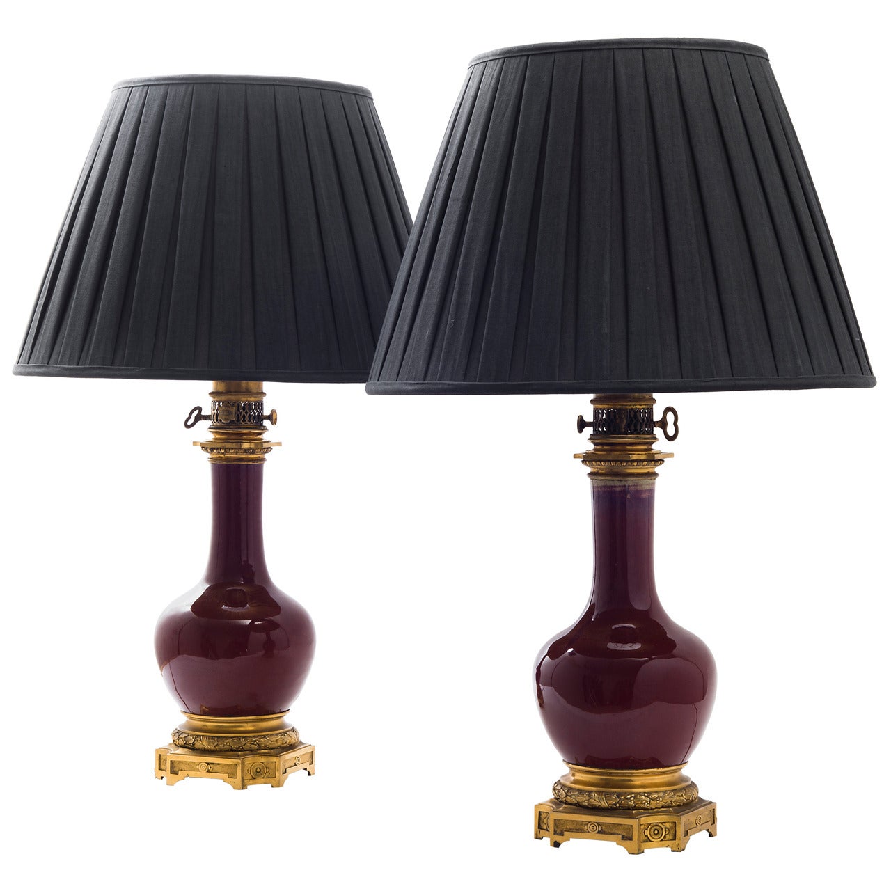 Pair of Bronze-Mounted Oxblood Vase Lamps by Gagneau of Paris, circa 1870
