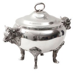 Antique An Impressive Silver Tureen with Bull
s Head Handles and Feet