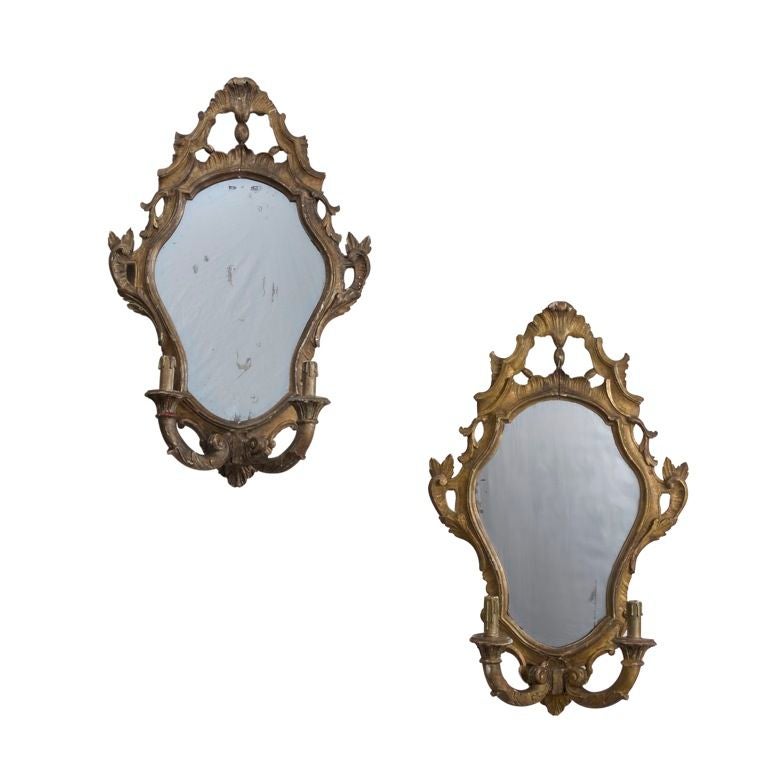 Pair of Giltwood and Mirror Backed Sconces at 1stdibs