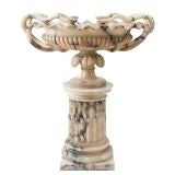 Large Carved Alabaster Urn with Serpent Handles