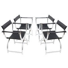 Set 4 English 1960's Chrome Chairs with Slung Leather Seats