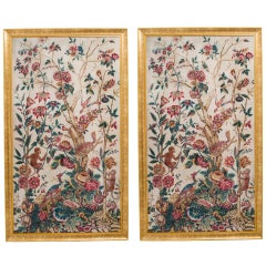 Pair 19th Century French Printed Linen Block Panels Depicting the 'Tree of Life'