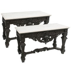 Vintage Imposing pair of Anglo Indian Ebonised Baroque Console Tables