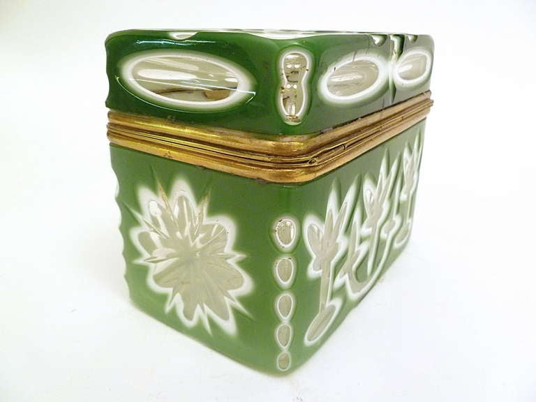 Bohemian 19th Century Opaque Green Glass Casket with Gilt Bronze Mounts In Good Condition In London, GB