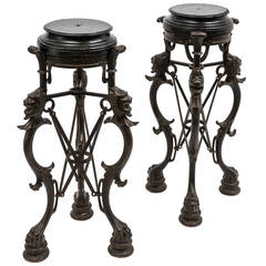 Pair of French Cast Iron Pompeiian Style Tripod Stands, circa 1880 3