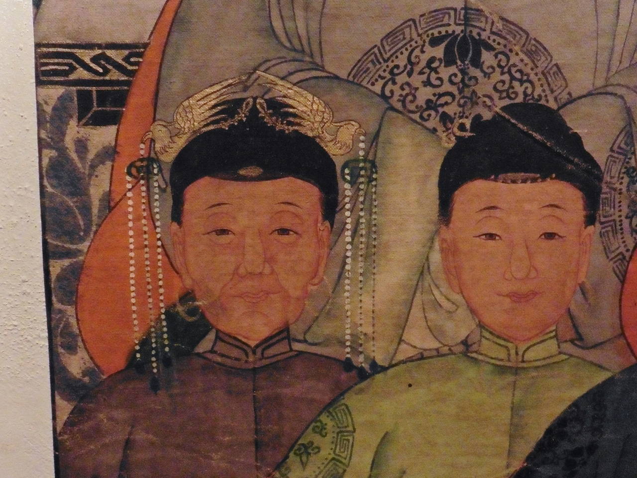 Pair of Large Chinese Ancestor Paintings on Linen Canvas, circa 1870 In Good Condition In London, GB