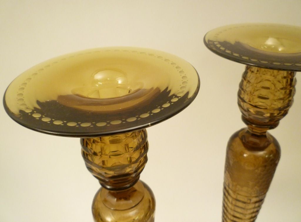 20th Century An Impressive Pair of Amber Candlesticks by H.P. Sinclaire