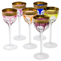 Set of 6 Fine Quality Harlequin Cut Crystal Glasses, stamped Moser