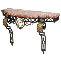 Frech Wrought Iron and Marble Console Table