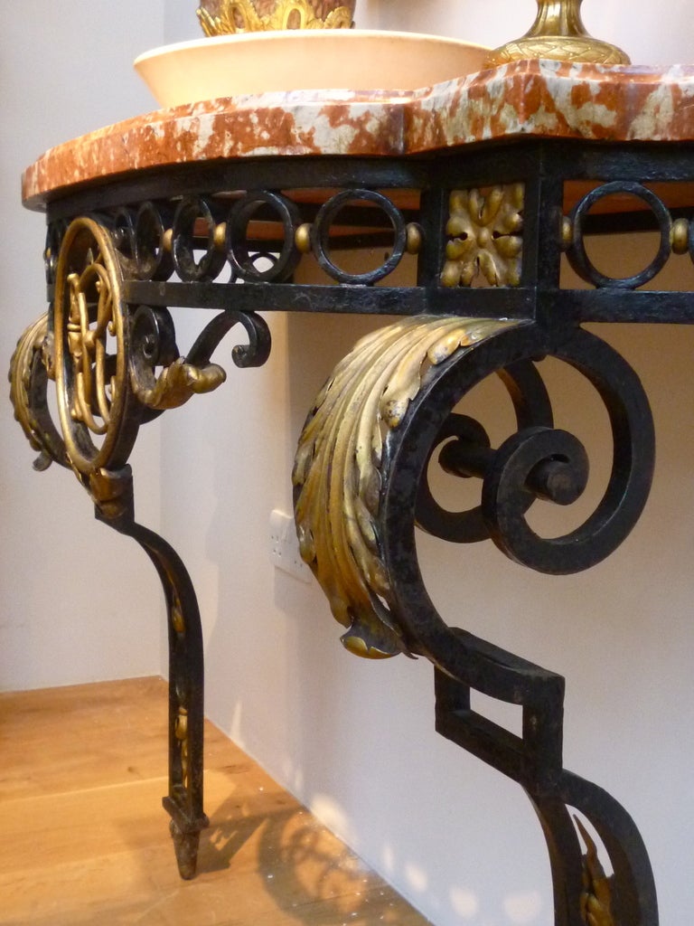 Frech Wrought Iron and Marble Console Table 2