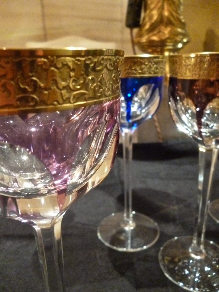 Set of 6 Fine Quality Harlequin Cut Crystal Glasses, stamped Moser In Good Condition In London, GB