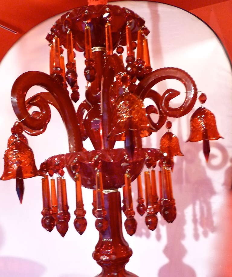 Magnificent Pair of Ruby Red Glass Georgian Style Chandeliers in the manner of F.C Orsler In Good Condition In London, GB