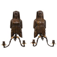Pair of French Bronze Sconces with Egyptianesque Female Torsos