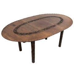 Oval Carved Wood North Indian Dining Table