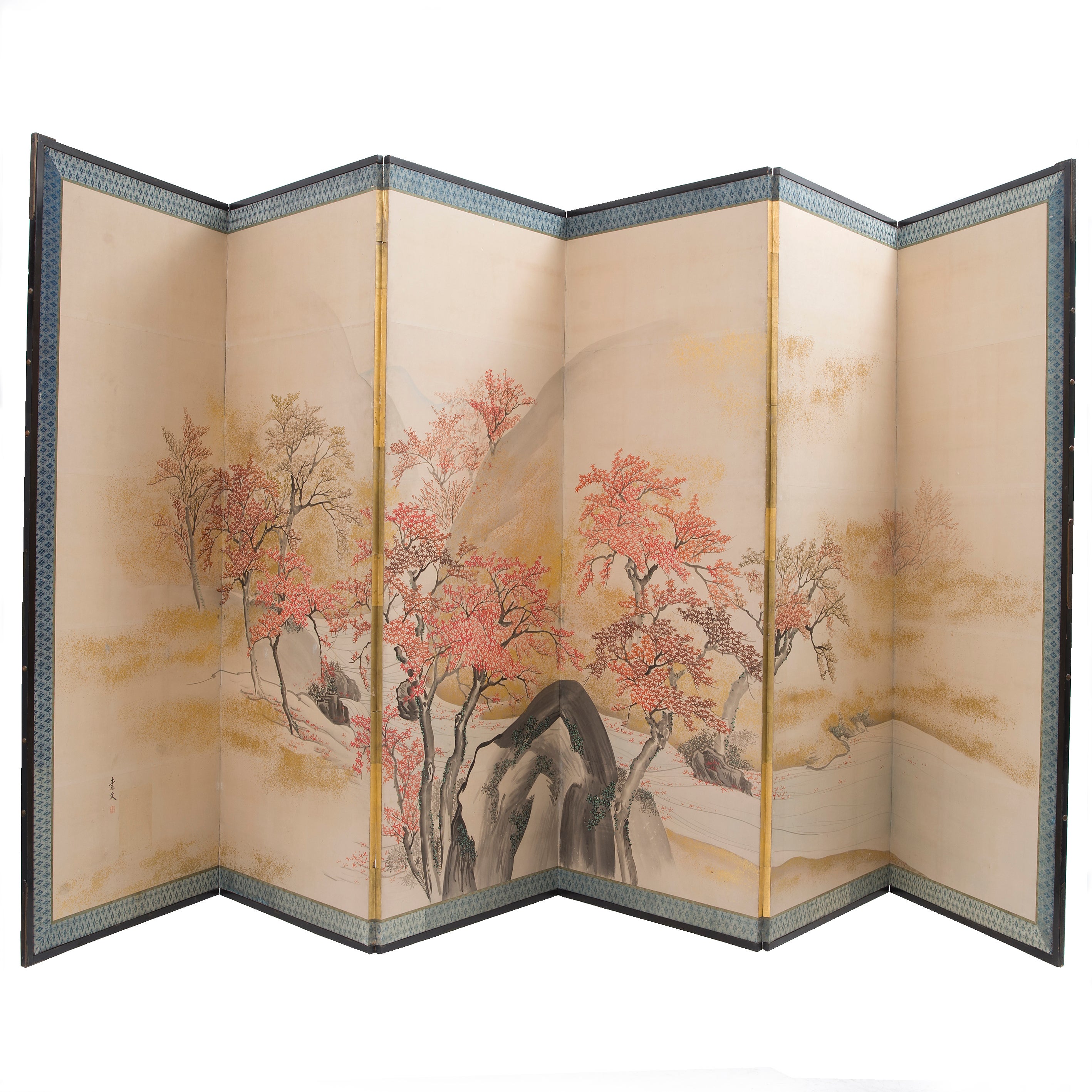 Japanese Six Fold Screen Depicting Maple Trees