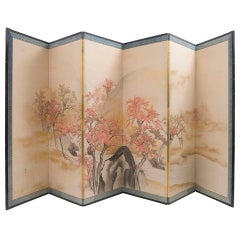 Japanese Six Fold Screen Depicting Maple Trees