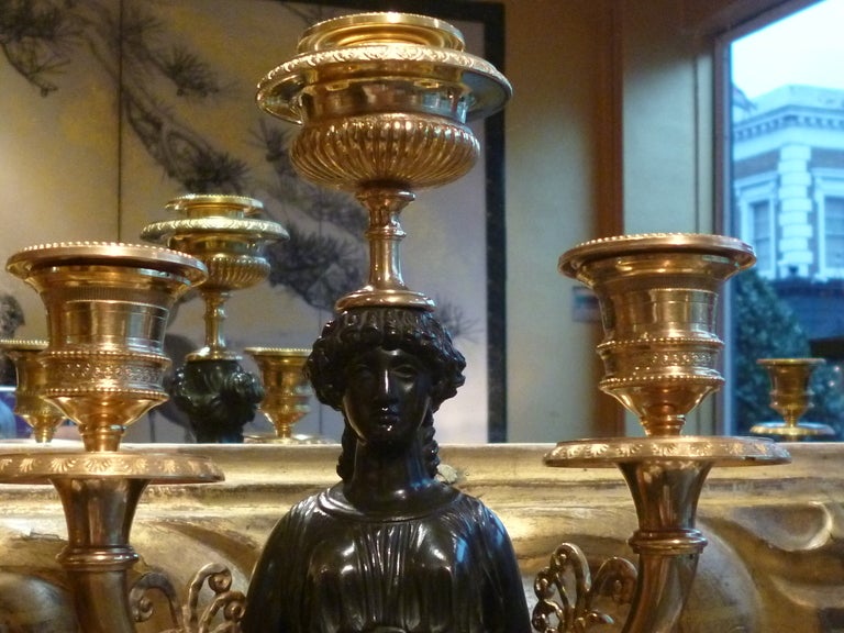 Pair Louis Philippe Bronze & Ormolu Female Figural Caryatid Candelabra