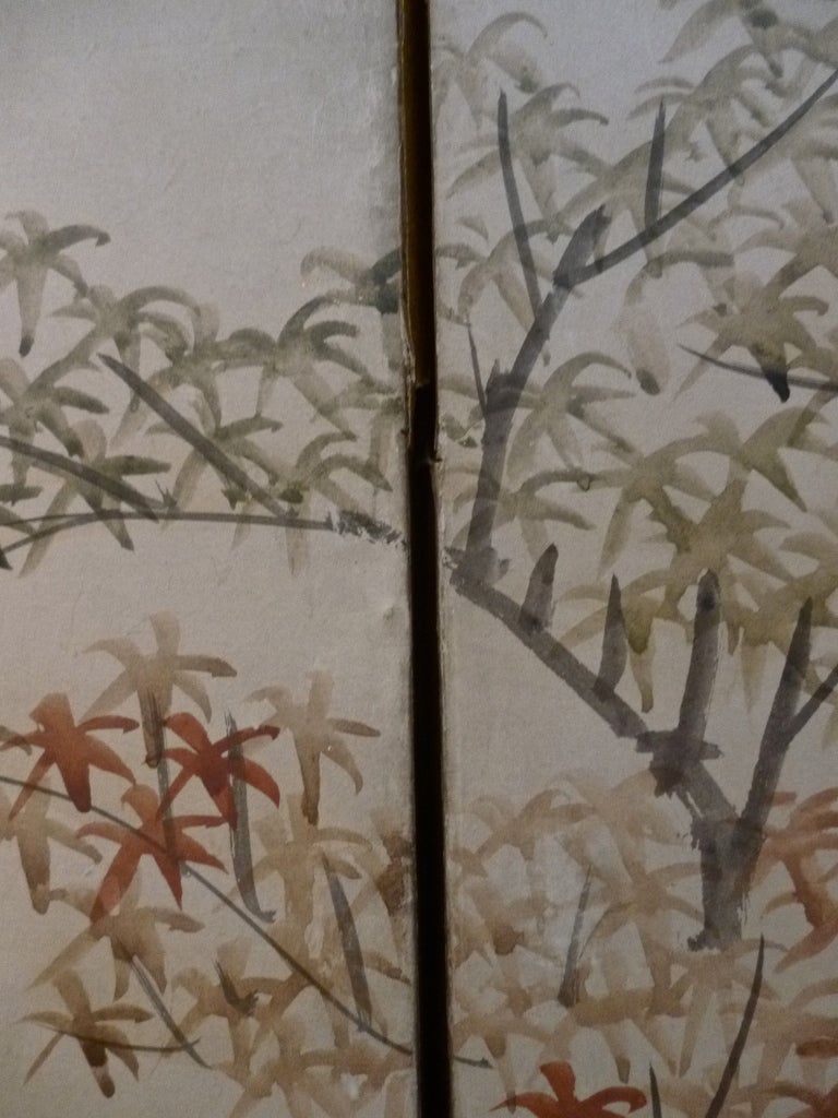 Paper Japanese Six Fold Screen Depicting Maple Trees