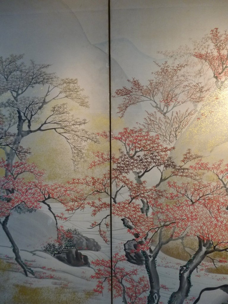 Japanese Six Fold Screen Depicting Maple Trees 2