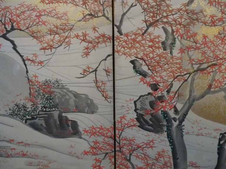 Japanese Six Fold Screen Depicting Maple Trees 4