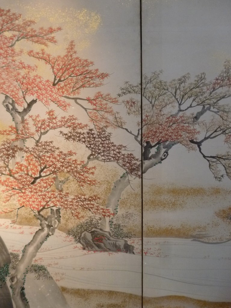 Japanese Six Fold Screen Depicting Maple Trees 5