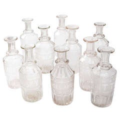 Set of 10 Victorian Etched Cut Glass Spirit Decanters c.1860