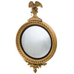 English Regency Giltwood Convex Mirror with Eagle Crest Circa 1810 3