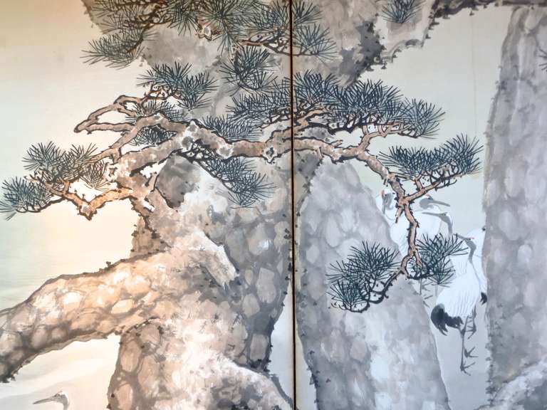 Exquisite Late 19th Century Japanese Six Fold Screen 2