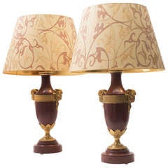 Pair of French Neo-Classical Ormolu Mounted Marble Lamps c.1900