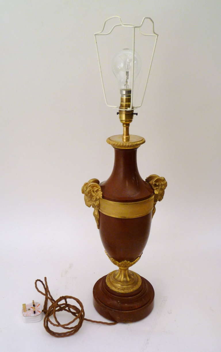Pair of French Neo-Classical Ormolu Mounted Marble Lamps c.1900 2