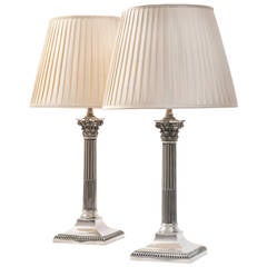 Pair of Edwardian Silver Column Lamps by Goldsmiths & Silversmiths, London, 1912