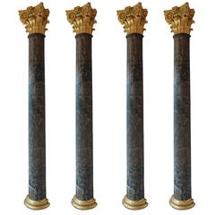 Set of Four Belgian Marbleized Pilasters with Giltwood Capitals, 18th Century 8