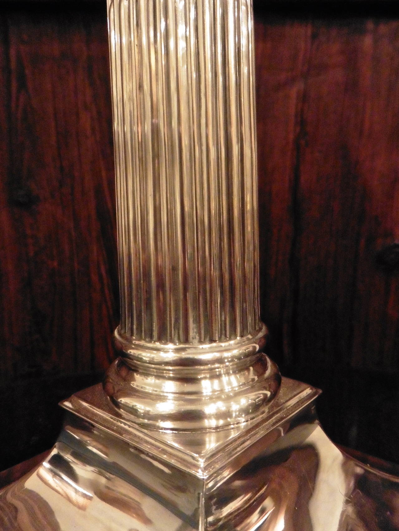 English Pair of Edwardian Silver Column Lamps by Goldsmiths & Silversmiths, London, 1912