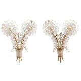 Pair French Glass Flower Wall Lights - In the Style of Bagués